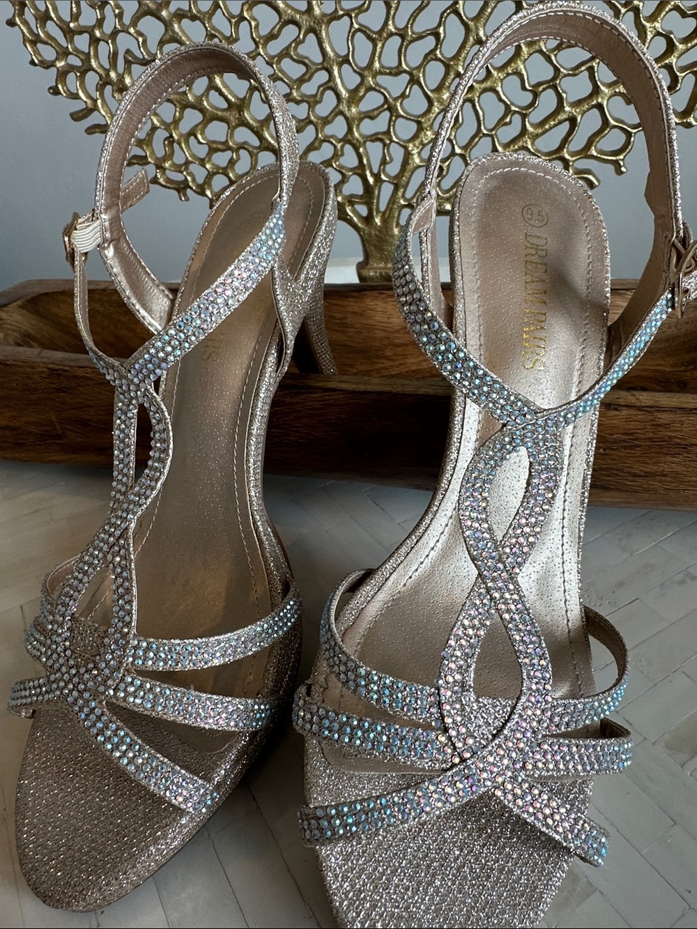 Dream Pairs Women's Gold Rhinestone Strappy Heels